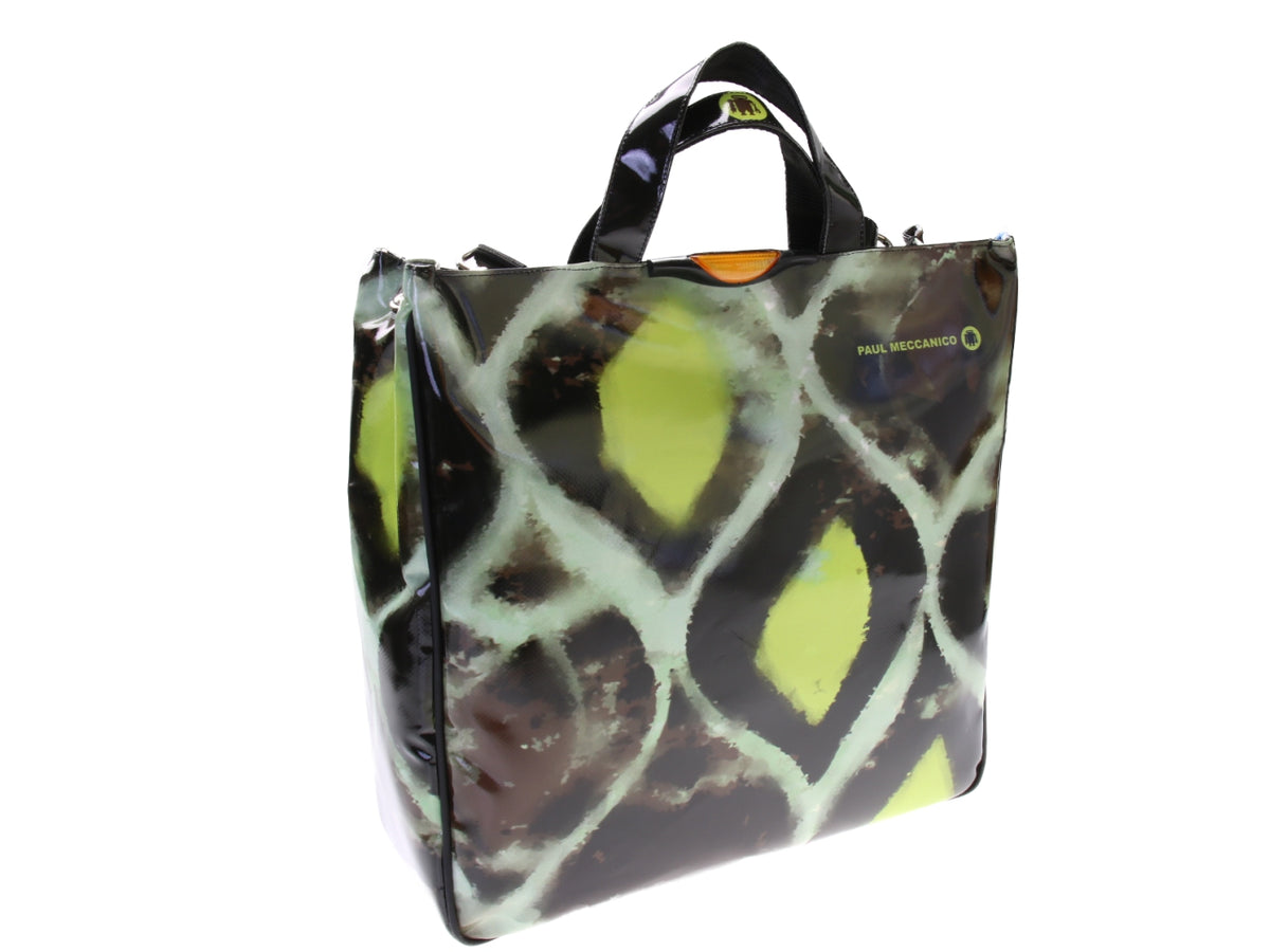 GREEN MAXI TOTE BAG WITH AFRO FANTASY. MODEL AIRSTONE MADE OF LORRY TARPAULIN.
