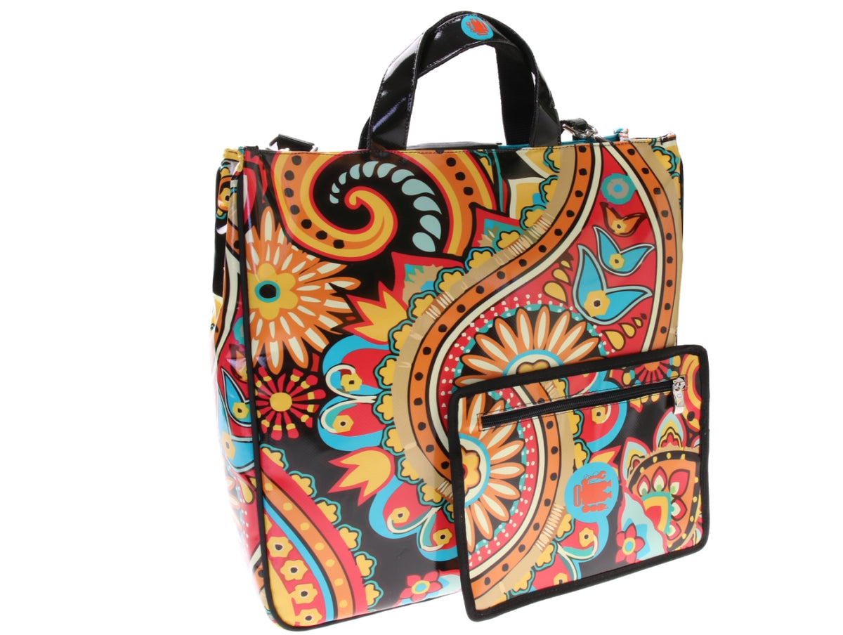...MULTICOLOR MAXI TOTE BAG WITH PAISLAY FANTASY. MODEL AIRSTONE MADE OF LORRY TARPAULIN.