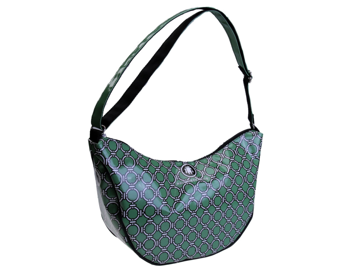 CRESCENT BAG GREEN COLOUR WITH NAUTICAL STYLE. MODEL SPLIT MADE OF LORRY TARPAULIN.