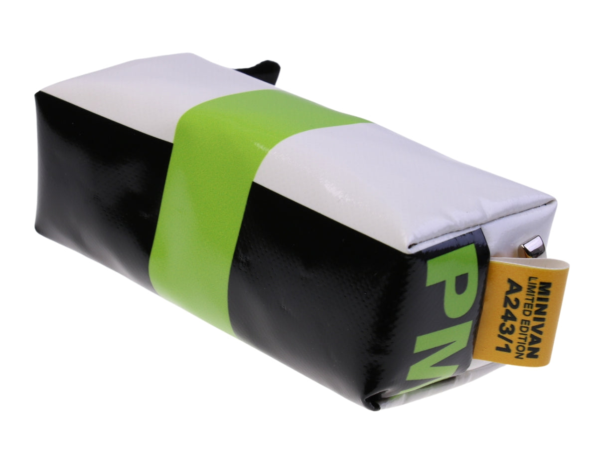 ...WHITE AND FLUORESCENT GREEN PENSIL CASE.