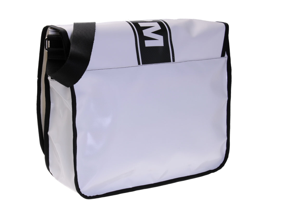 WHITE MESSENGER BAG. MODEL SPOT MADE OF LORRY TARPAULIN.