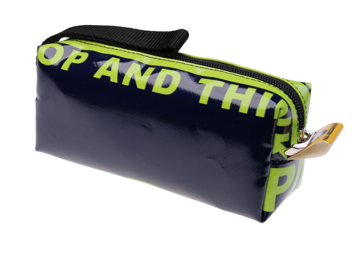 ...BLUE AND FLUORESCENT GREEN PENCIL CASE.