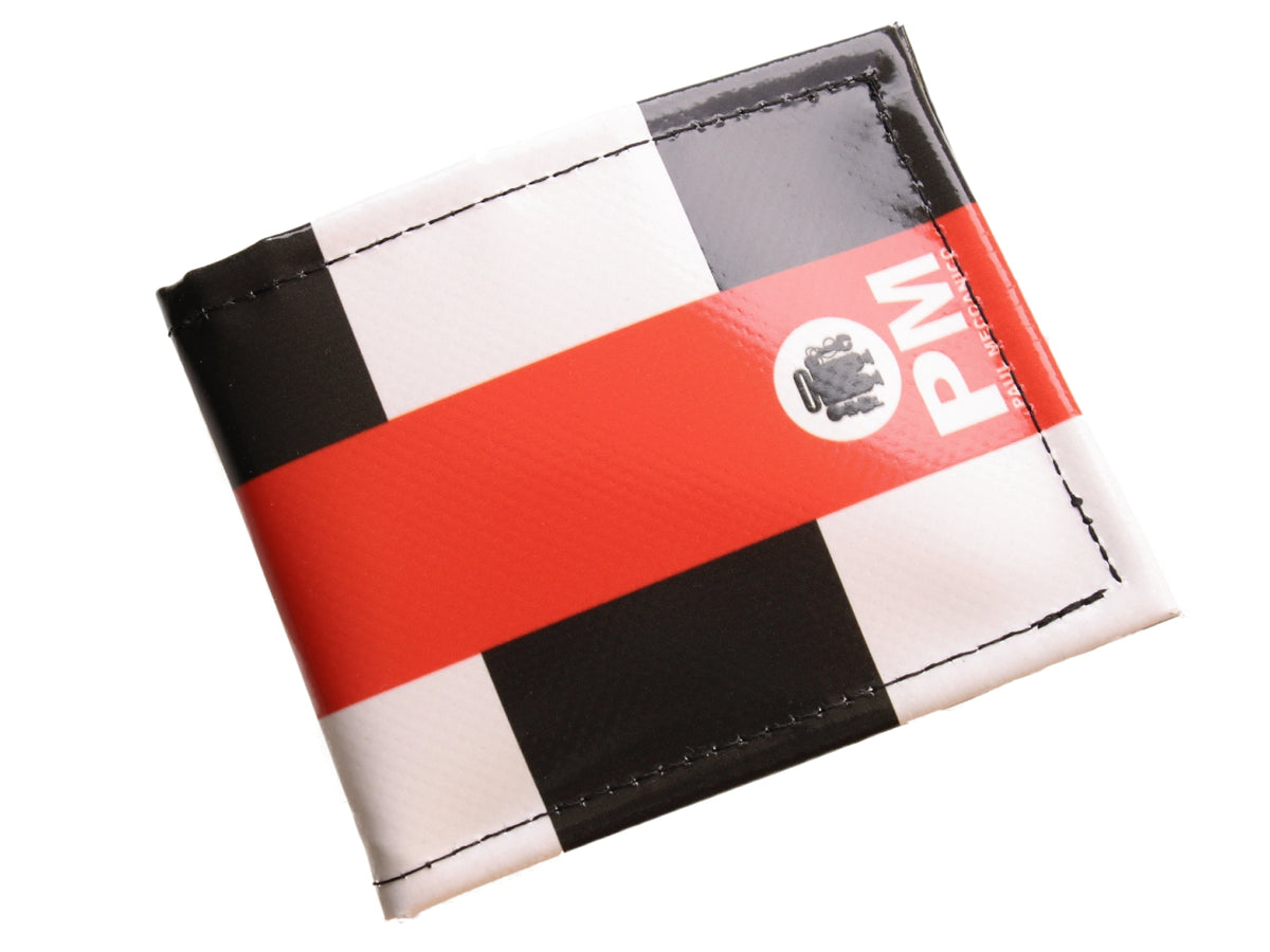 MEN&#39;S WALLET BLACK, WHITE AND RED. MODEL CRIK MADE OF LORRY TARPAULIN.