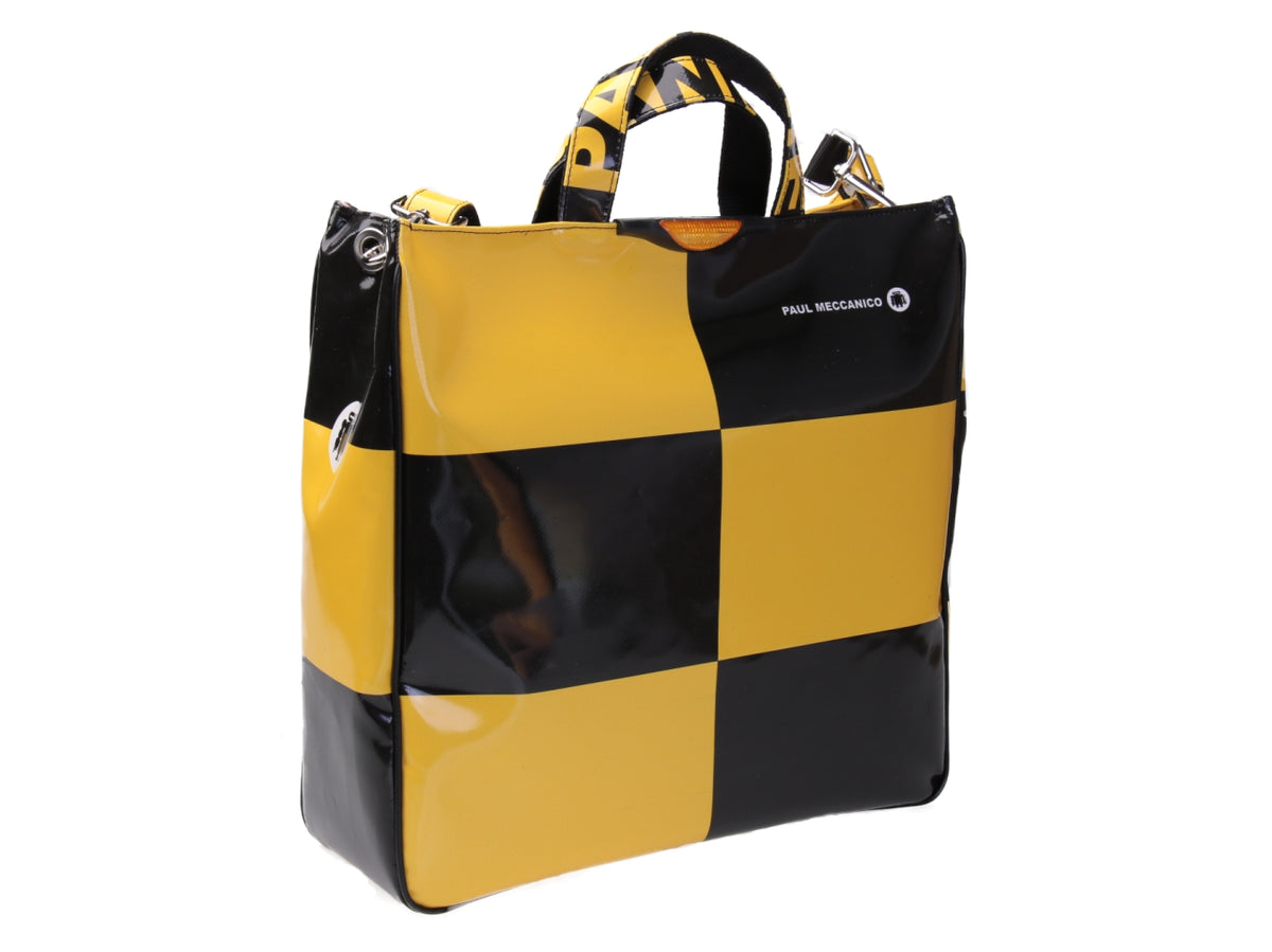 MAXI TOTE BAG YELLOW AND BLACK CHESS FANTASY. MODEL AIRSTONE MADE OF LORRY TARPAULIN.