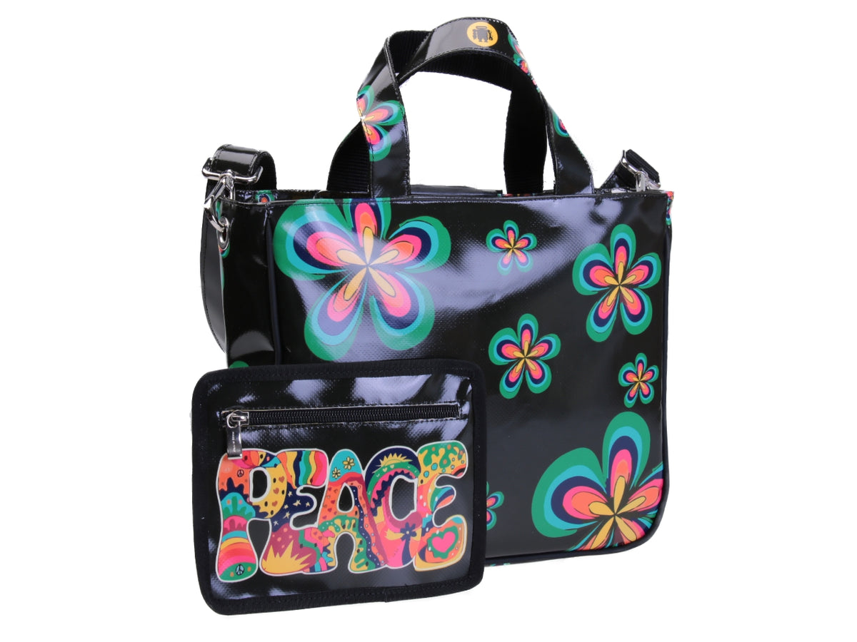 TOTE BAG FLORAL FANTASY &quot;PEACE&quot;. MODEL GLAM MADE OF LORRY TARPAULIN.