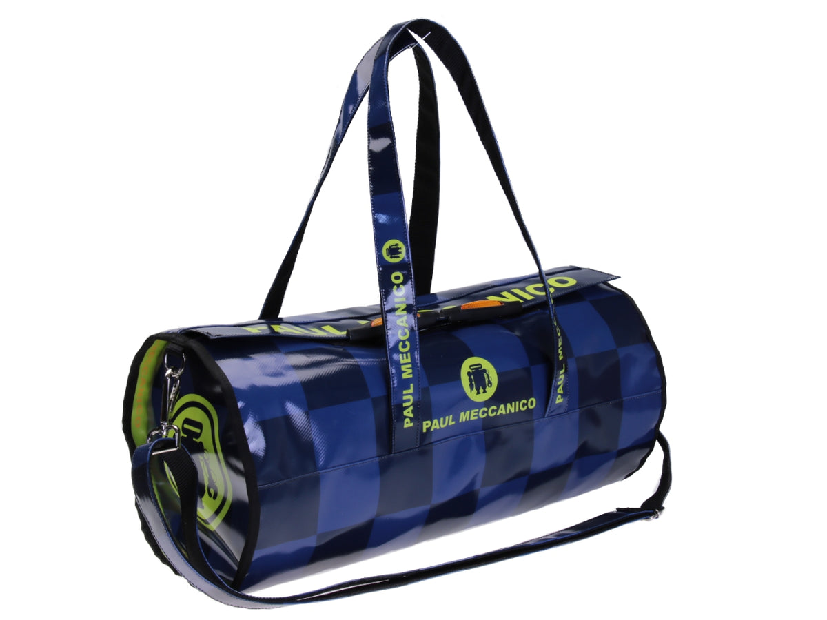 BLUE AND GREEN SPORTS BAG WITH CHESS FANTASY. MODEL ROLLING MADE OF LORRY TARPAULIN.