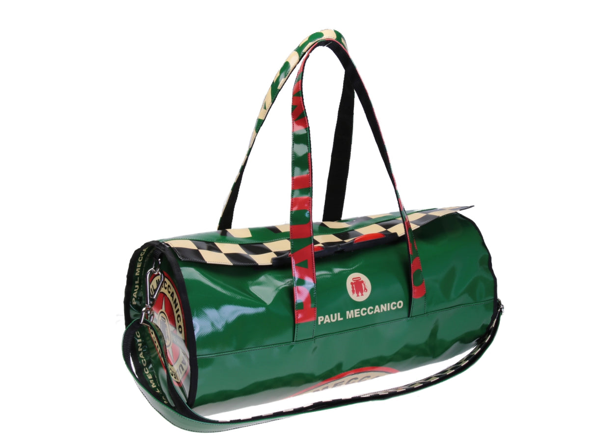 DARK GREEN GYM BAG &quot;GRAND PRIX&quot; STYLE. ROLLING MODEL MADE OF LORRY TARPAULIN.