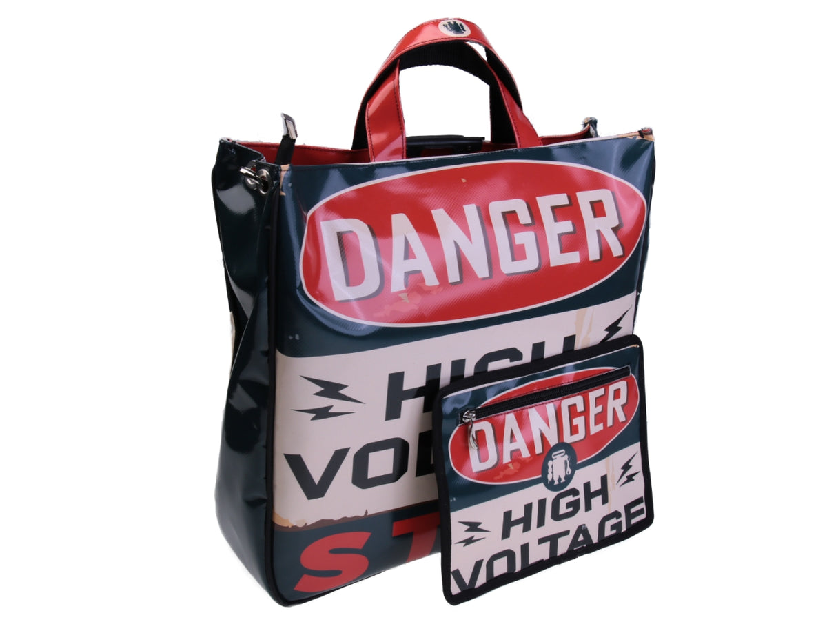 MAXI TOTE BAG &quot;HIGH VOLTAGE&quot;. MODEL AIRSTONE MADE OF LORRY TARPAULIN.