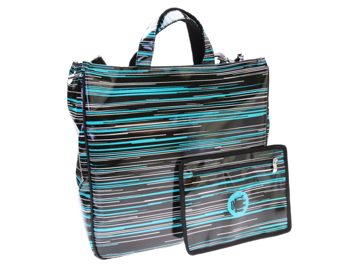 BLACK MAXI TOTE BAG WITH &quot;LINES&quot;. MODEL AIRSTONE MADE OF LORRY TARPAULIN.