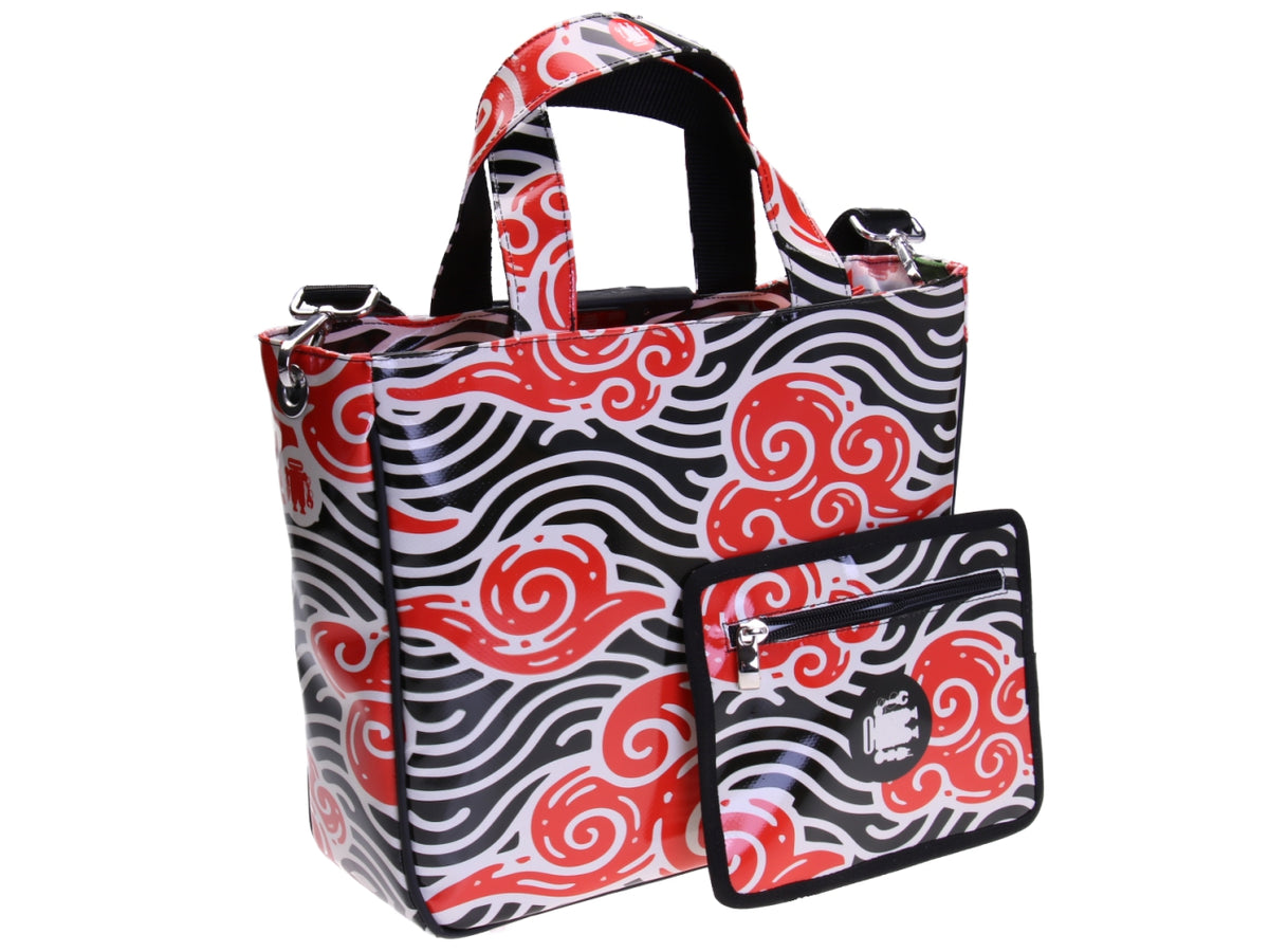 ...TOTE BAG BLACK, WHITE AND RED COLOURS &quot;JAPANESE STYLE&quot;. MODEL GLAM MADE OF LORRY TARPAULIN.