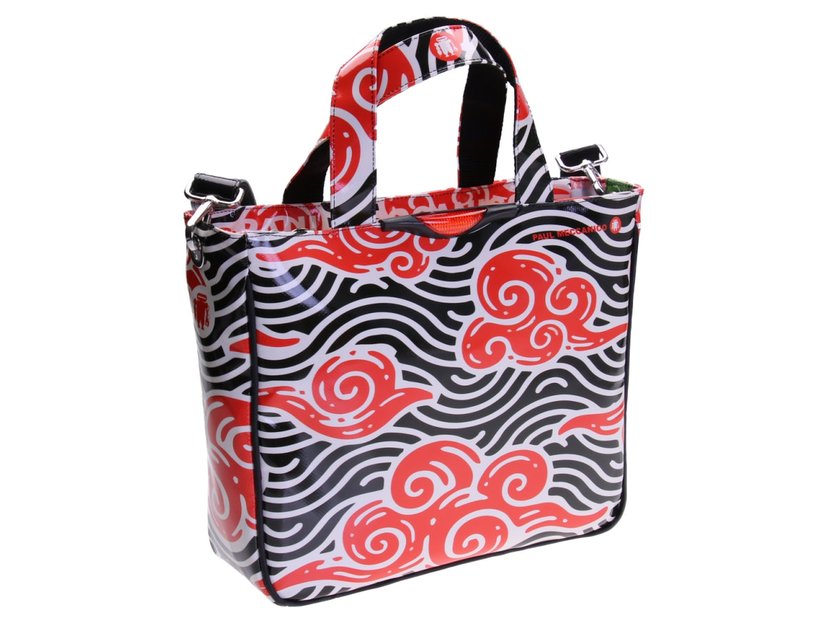 TOTE BAG BLACK, WHITE AND RED COLOURS &quot;JAPANESE STYLE&quot;. MODEL GLAM MADE OF LORRY TARPAULIN.