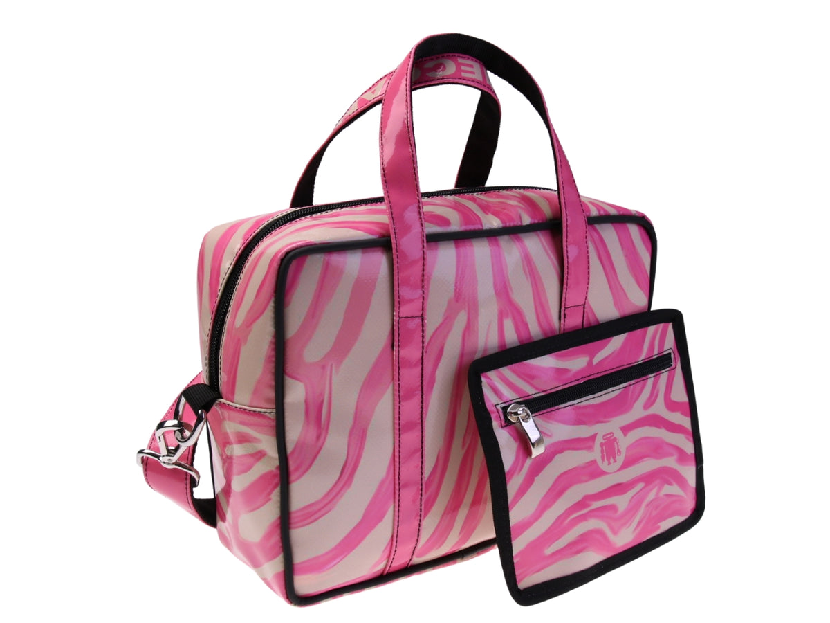 ....PINK WOMEN&#39;S BAG WITH ANIMALIER FANTASY. MODEL PINCA MADE OF LORRY TARPAULIN.