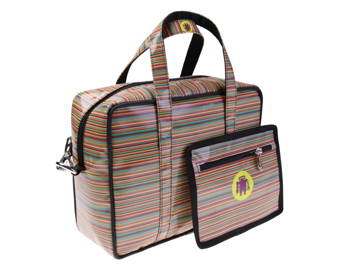 ....WOMEN&#39;S BAG WITH MULTI LINES. MODEL PINCA MADE OF LORRY TARPAULIN.