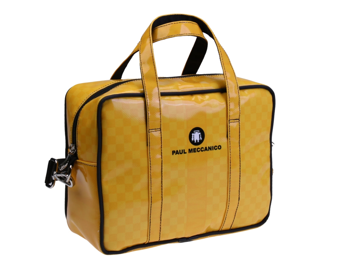 ....YELLOW RECTANGULAR WOMEN&#39;S BAG. MODEL PINCA MADE OF LORRY TARPAULIN.