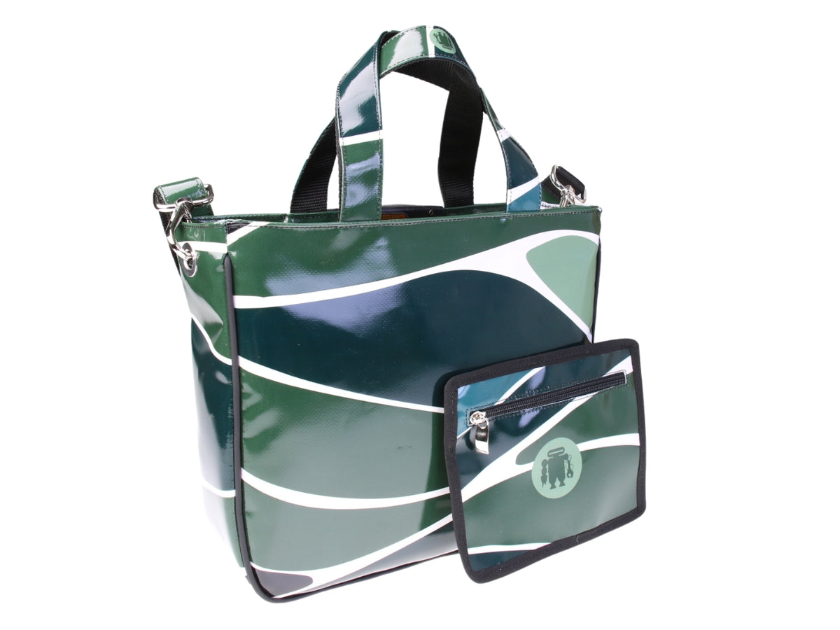 .... DARK GREEN TOTE BAG . MODEL GLAM MADE OF LORRY TARPAULIN.