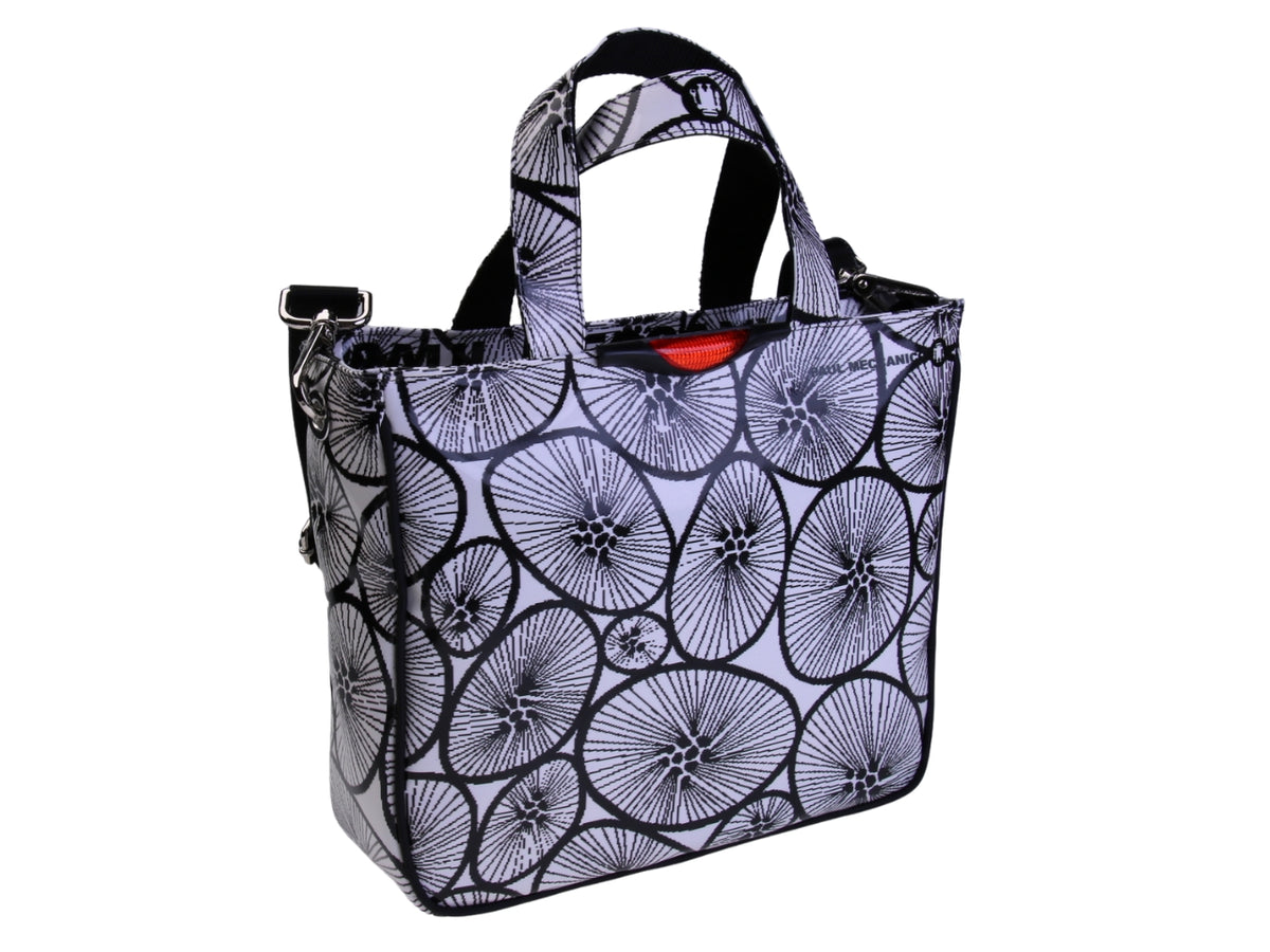 .BLACK AND WHITE TOTE BAG . MODEL GLAM MADE OF LORRY TARPAULIN.