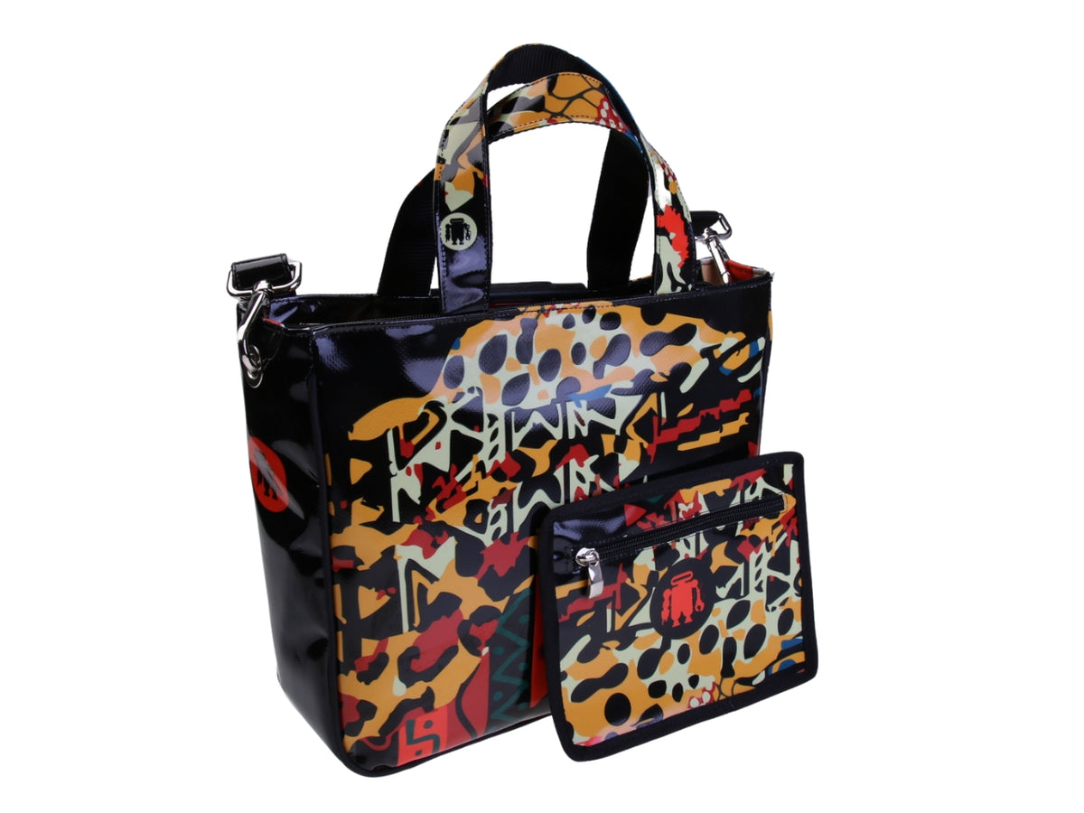 .TOTE BAG WITH AFRO FANTASY . MODEL GLAM MADE OF LORRY TARPAULIN.