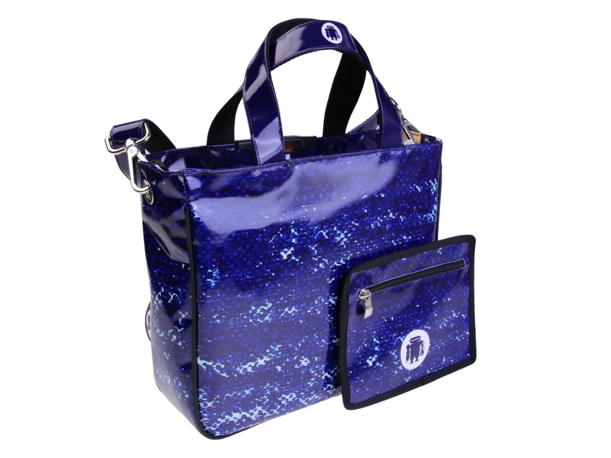 .BLUE TOTE BAG WITH EFFECT JEANS. MODEL GLAM MADE OF LORRY TARPAULIN.