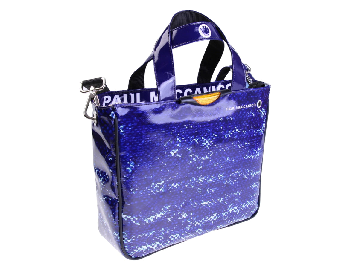 BORSA DONNA BLU EFFETTO JEANS. MODELLO GLAM IN TELONE CAMION.