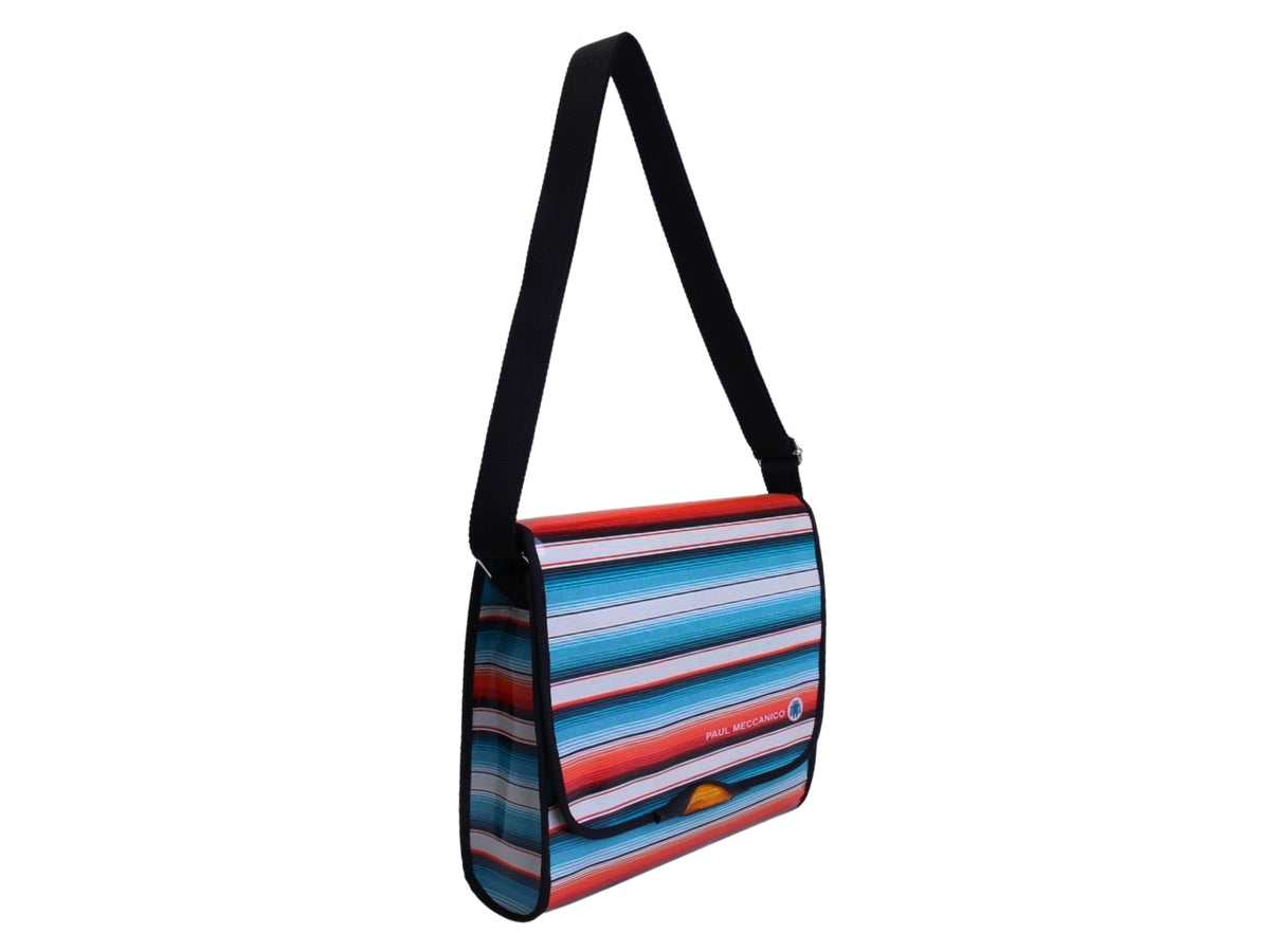 _ CROSSBODY BAG WITH PASTEL STRIPES. MODEL BREAK MADE OF LORRY TARPAULIN.