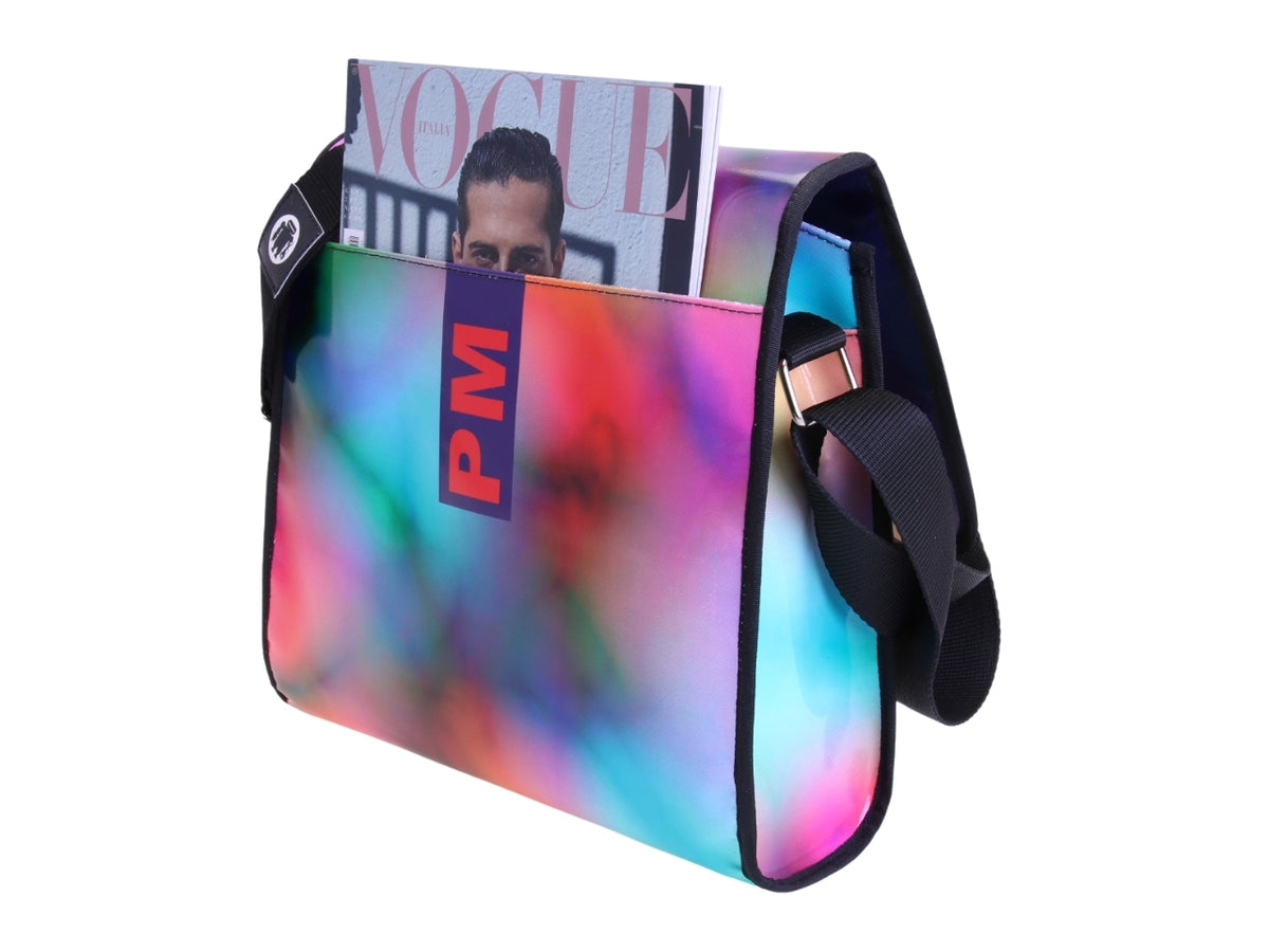 _ CROSSBODY BAG WITH TIE DYE FANTASY. MODEL BREAK MADE OF LORRY TARPAULIN.