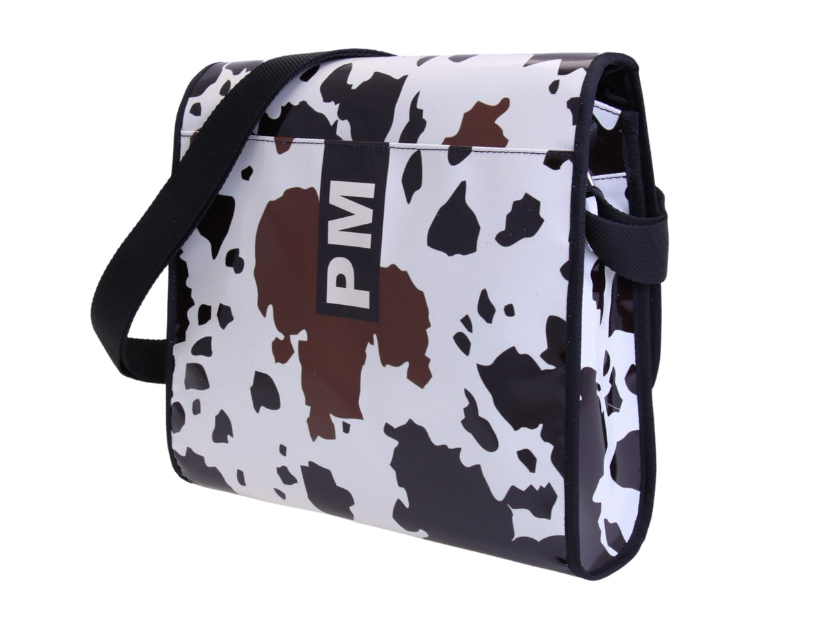 _ CROSSBODY BAG OFF WHITE WITH CAMOUFLAGE FANTASY. MODEL BREAK MADE OF LORRY TARPAULIN.