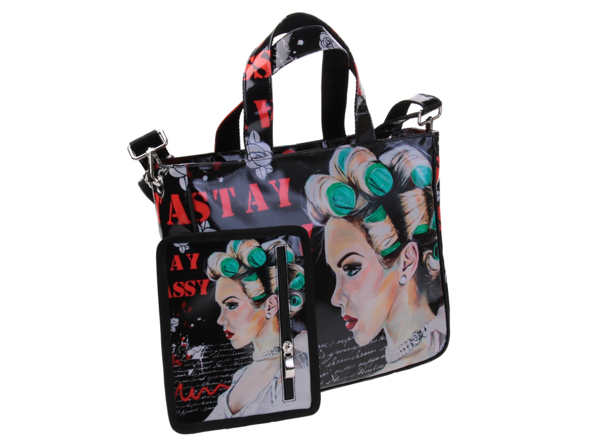 TOTE BAG &quot;STAY SASSY&quot; DESIGNED BY BIANCA LEVER. MODEL GLAM MADE OF LORRY TARPAULIN.