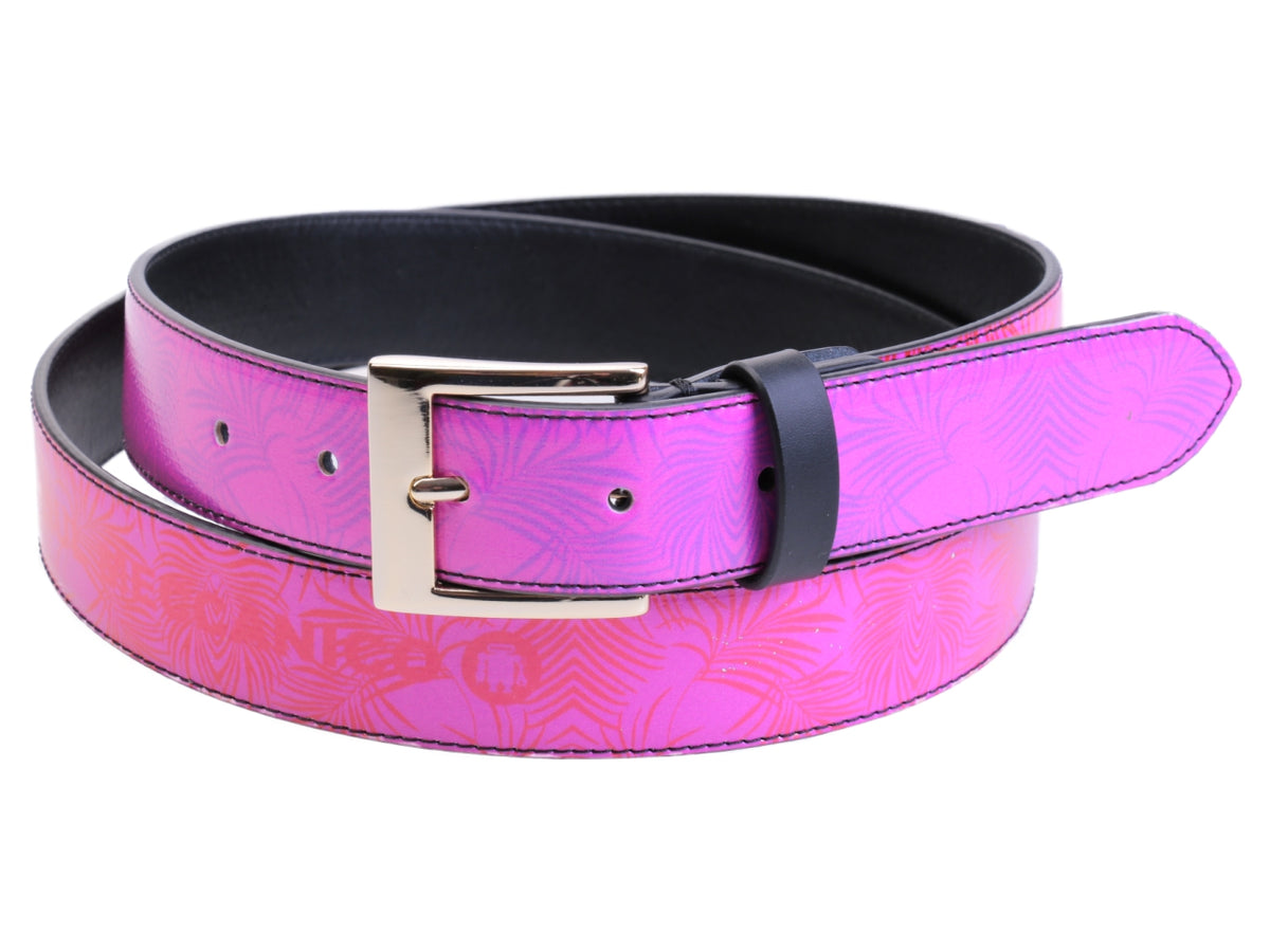 LILAC WOMEN&#39;S BELT WITH PALM FANTASY MADE OF LORRY TARPAULIN.