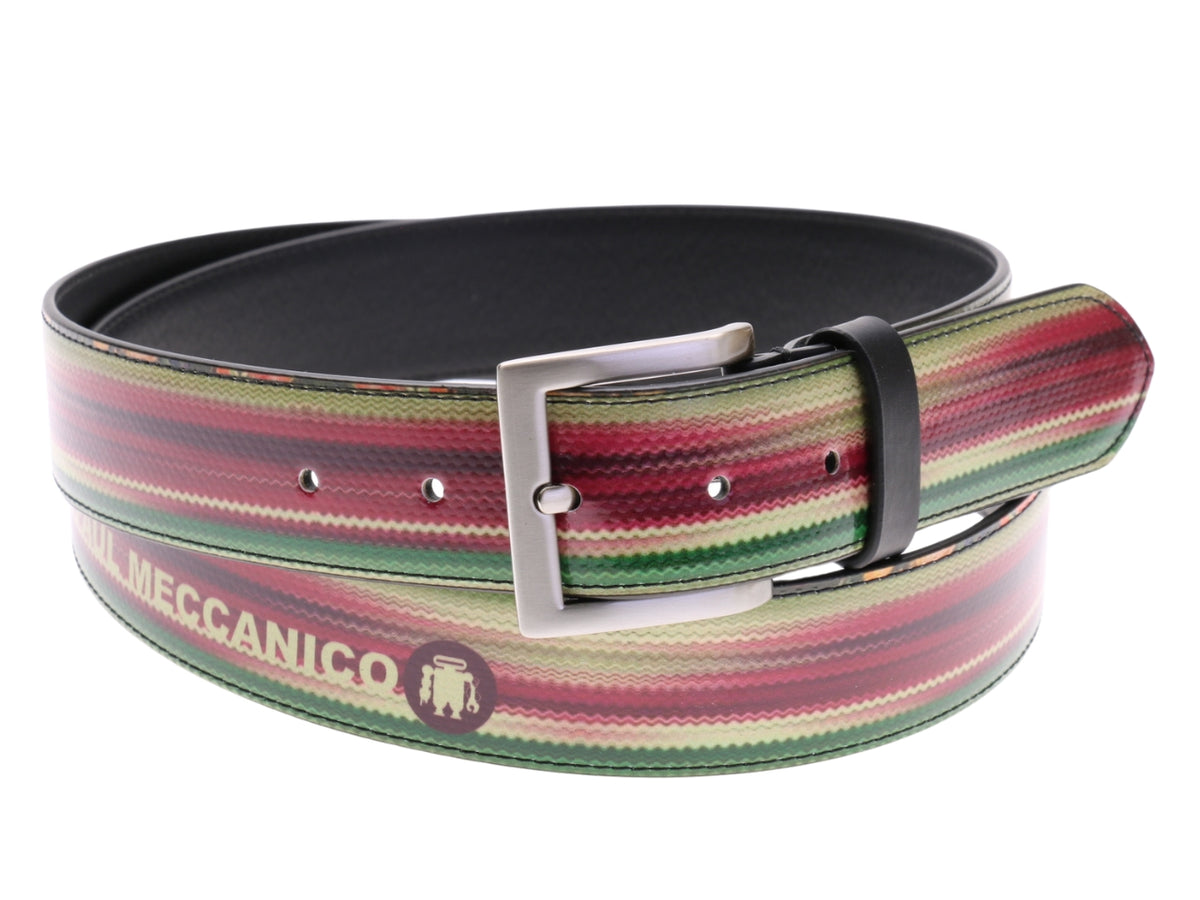 .MEN&#39;S BELT VIOLET, GREEN AND BEIGE WITH TIE DYE FANTASY MADE OF LORRY TARPAULIN.