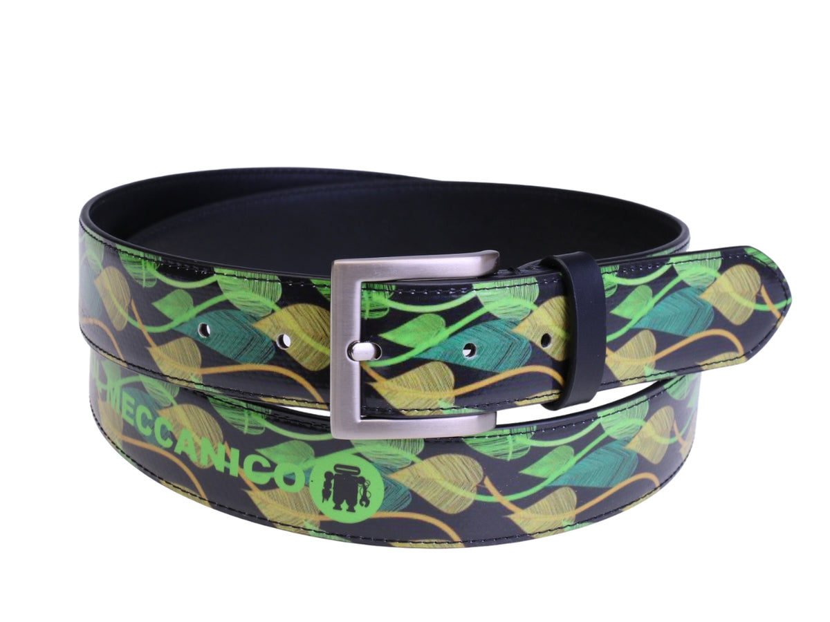 ..BLACK MEN&#39;S BELT &quot;LEAVES&quot; MADE OF LORRY TARPAULIN.