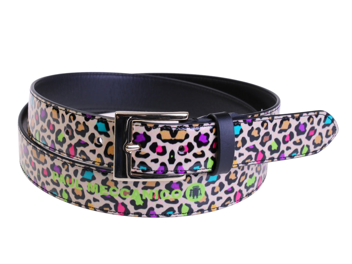 .BEIGE WOMEN&#39;S BELT WITH ANIMALIER FANTASY MADE OF LORRY TARPAULIN.