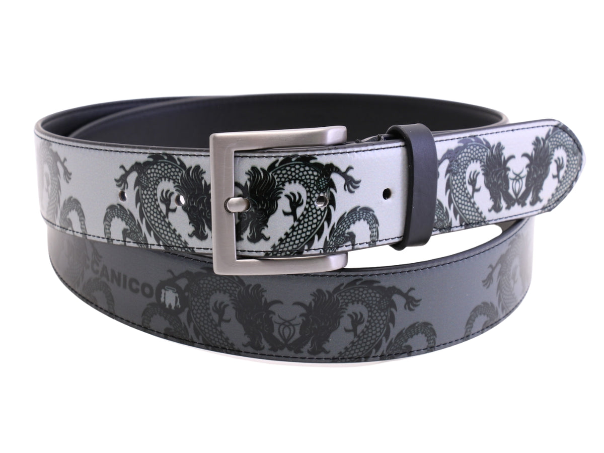 -GREY MEN&#39;S BELT &quot;DRAGON&quot; MADE OF LORRY TARPAULIN.