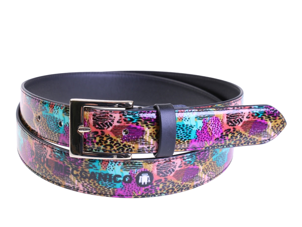 .MULTICOLOR WOMEN&#39;S BELT WITH ANIMALIER FANTASY MADE OF LORRY TARPAULIN.