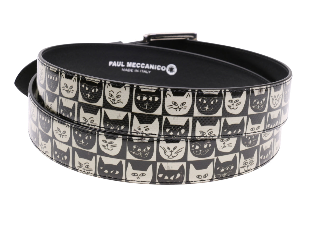 .BEIGE AND BLACK MEN&#39;S BELT &quot;KITTENS&quot; MADE OF LORRY TARPAULIN.