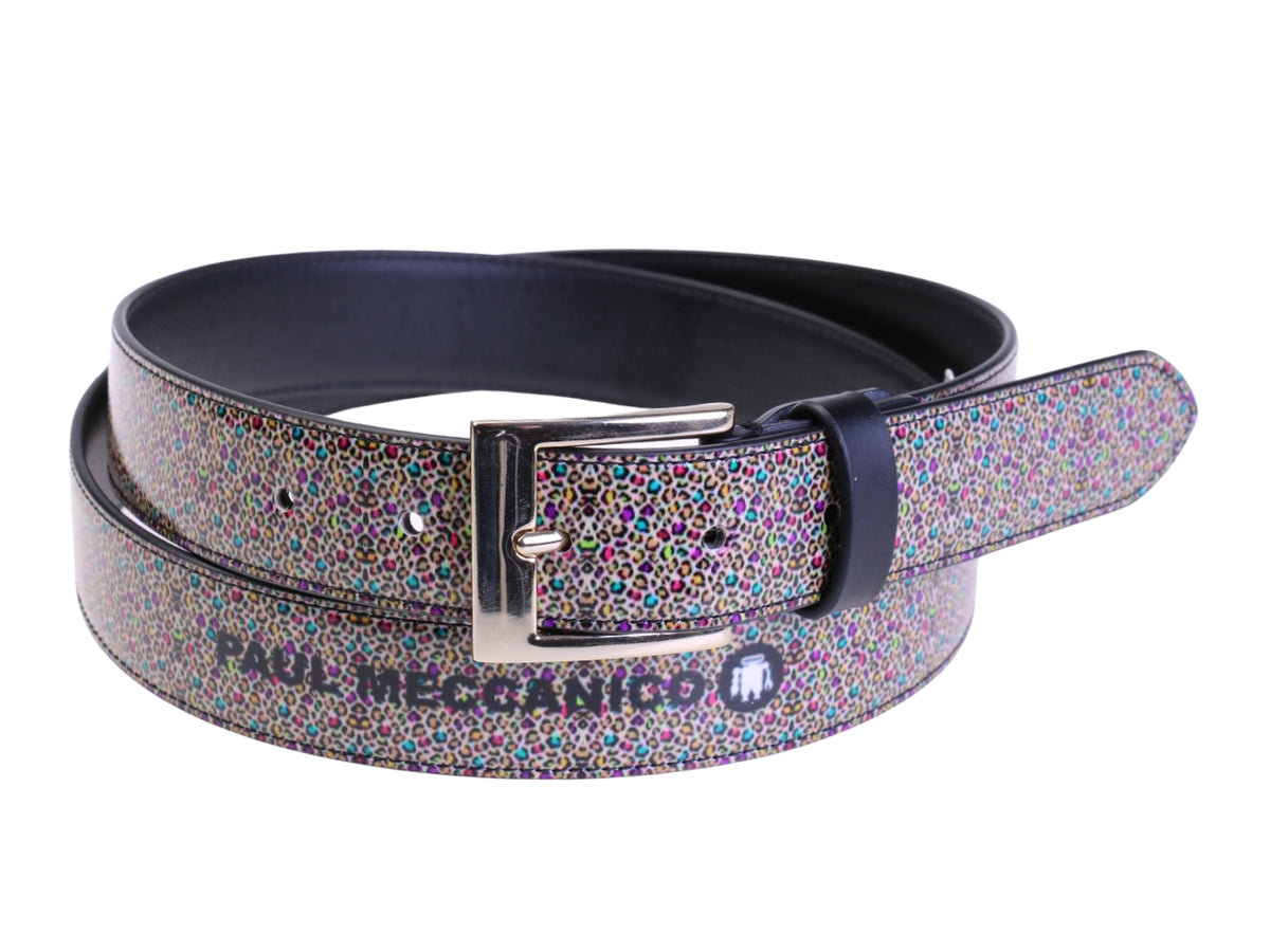 .MULTICOLOR WOMEN&#39;S BELT WITH ANIMALIER FANTASY MADE OF LORRY TARPAULIN.