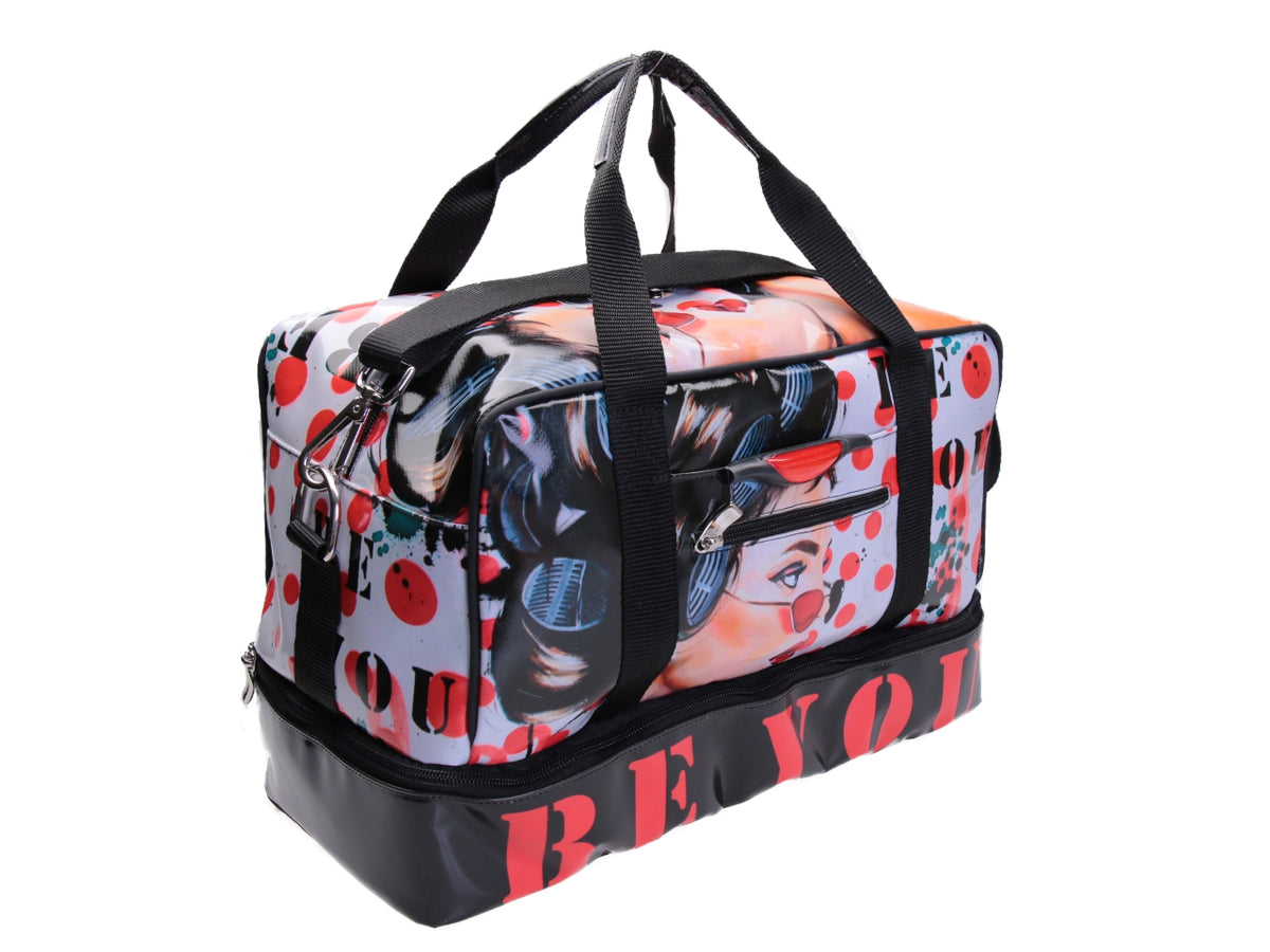 HAND LUGGAGE BAG 40 X 20 X 25 CM &quot;BE YOU&quot; DESIGNED BY BIANCA LEVER. MODEL FLYME MADE OF LORRY TARPAULIN.