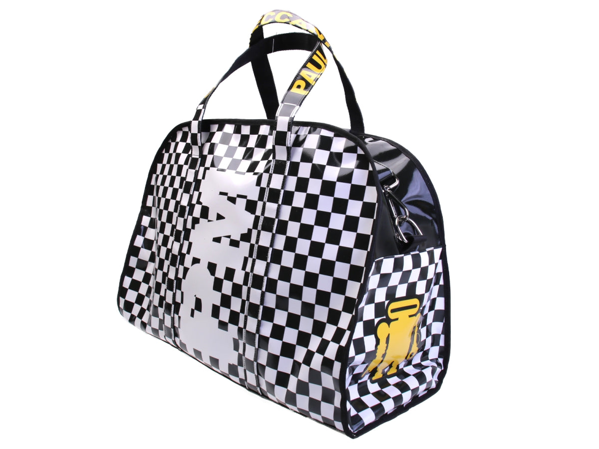 BLACK AND WHITE LARGE TRAVEL OR SPORTS BAG WITH CHESS FANTASY. MODEL RAID MADE OF LORRY TARPAULIN.