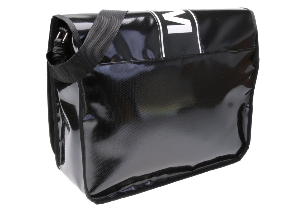 BLACK MESSENGER BAG. MODEL SPOT MADE OF LORRY TARPAULIN.