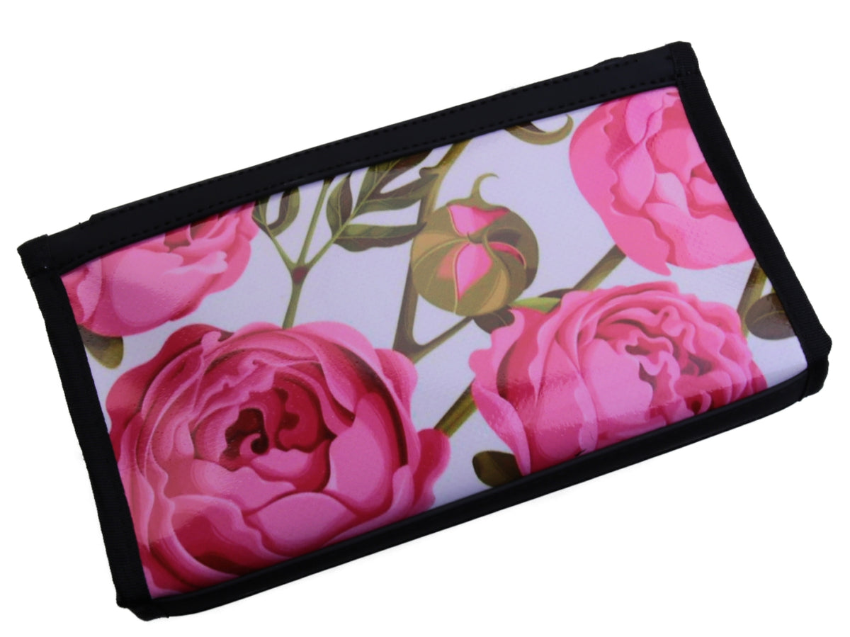LARGE WHITE WOMEN&#39;S WALLET WITH FLORAL FANTASY. MODEL PIT MADE OF LORRY TARPAULIN.