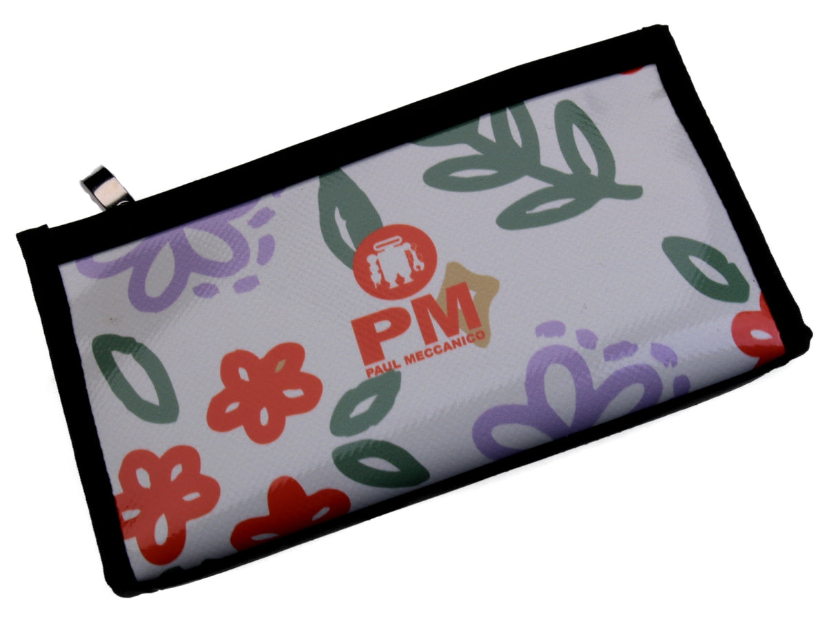BEIGE LARGE WOMEN&#39;S WALLET WITH FLORAL FANTASY. MODEL PIT MADE OF LORRY TARPAULIN. - Limited Edition Paul Meccanico