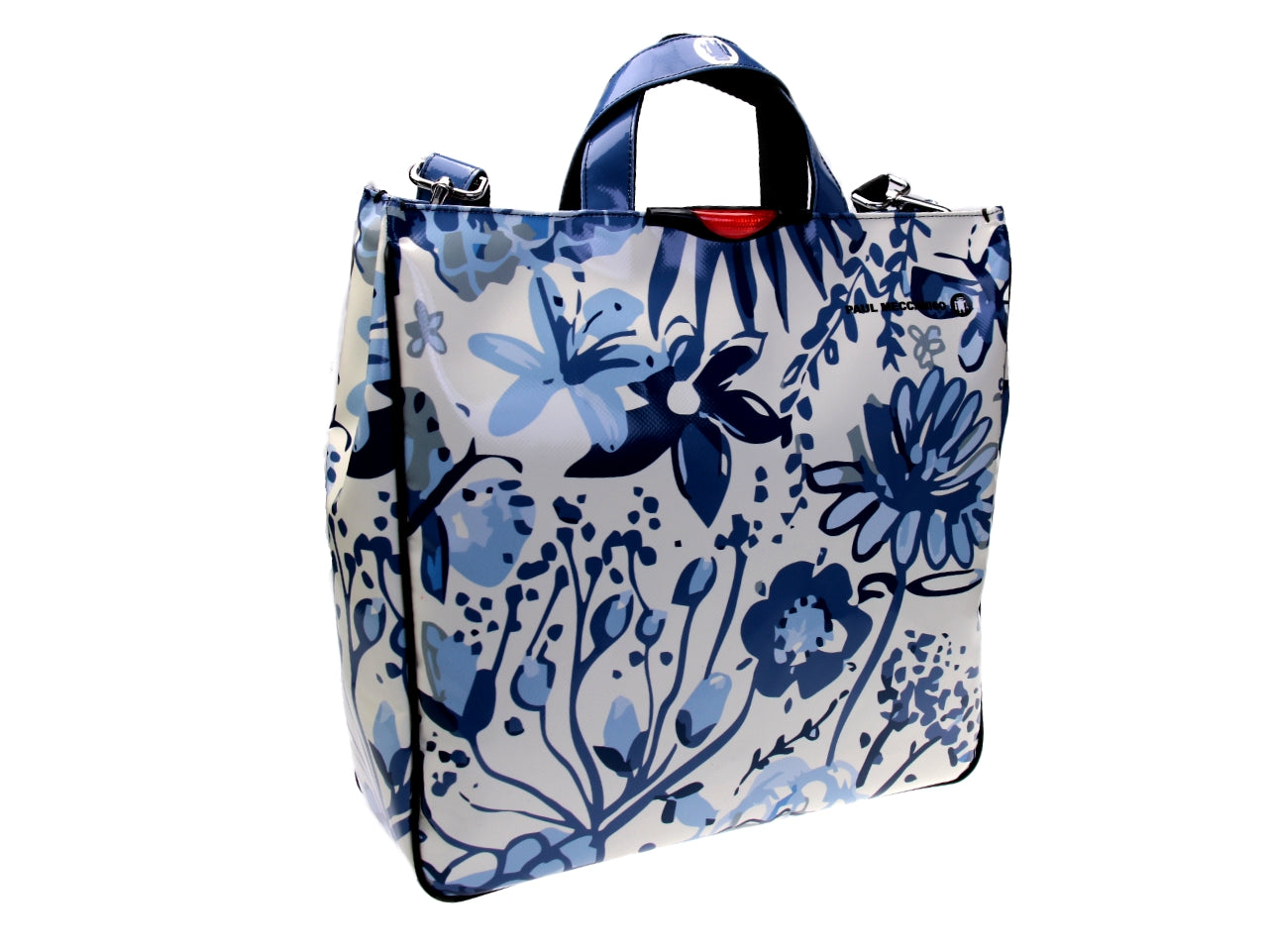 MAXI TOTE BAG BLUE AND OFF WHITE FLORAL FANTASY. MODEL AIRSTONE MADE OF LORRY TARPAULIN. - Unique Pieces Paul Meccanico
