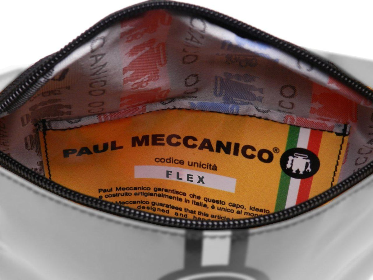 BLACK WAIST BAG WITH GREY STARS. MODEL FLEX MADE OF LORRY TARPAULIN. - Limited Edition Paul Meccanico