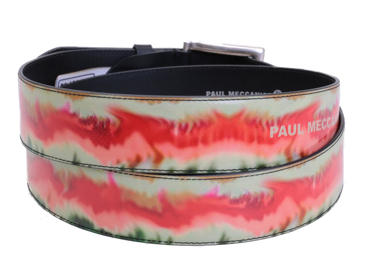 BEIGE AND SALMON MEN&#39;S BELT WITH CAMOUFLAGE FANTASY MADE OF LORRY TARPAULIN. - Unique Pieces Paul Meccanico