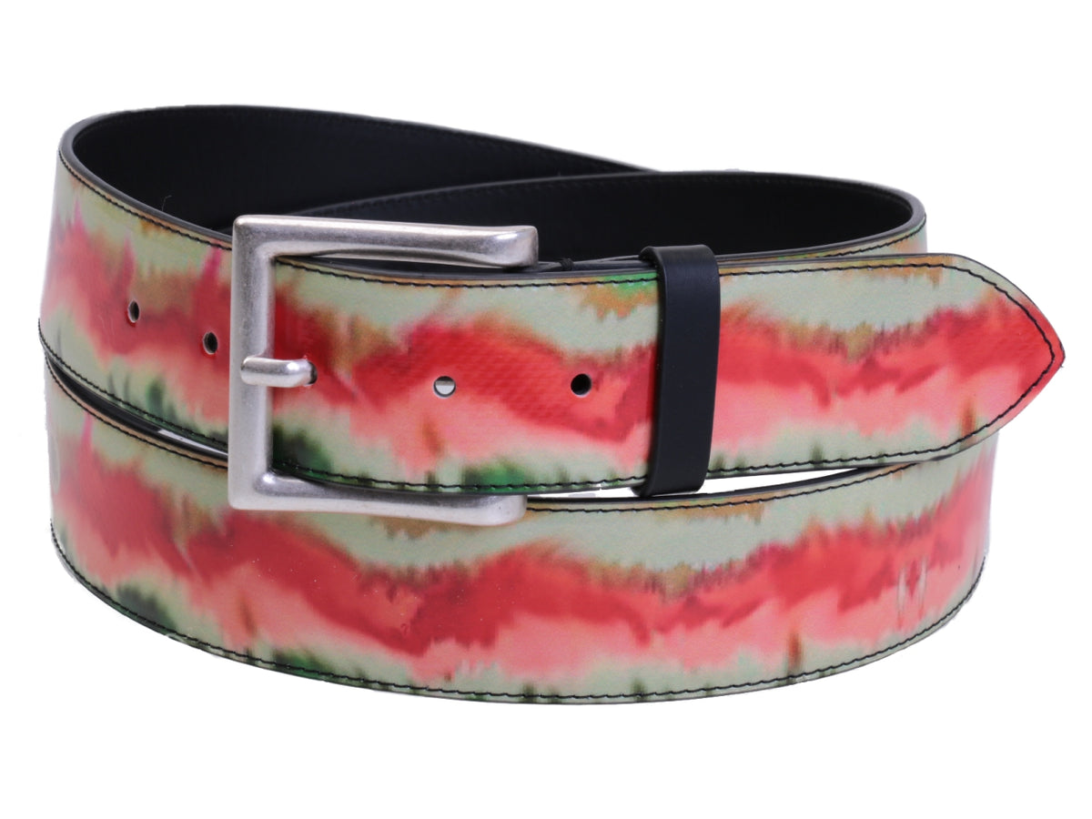 BEIGE AND SALMON MEN&#39;S BELT WITH CAMOUFLAGE FANTASY MADE OF LORRY TARPAULIN. - Unique Pieces Paul Meccanico