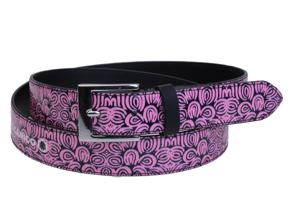 PINK AND BLACK WOMEN&#39;S BELT WITH MAJOLICA FANTASY MADE OF LORRY TARPAULIN. - Unique Pieces Paul Meccanico