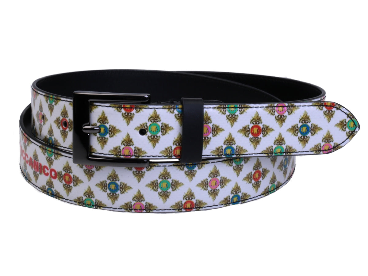 WHITE WOMEN&#39;S BELT WITH LIBERTY FANTASY MADE OF LORRY TARPAULIN. - Unique Pieces Paul Meccanico