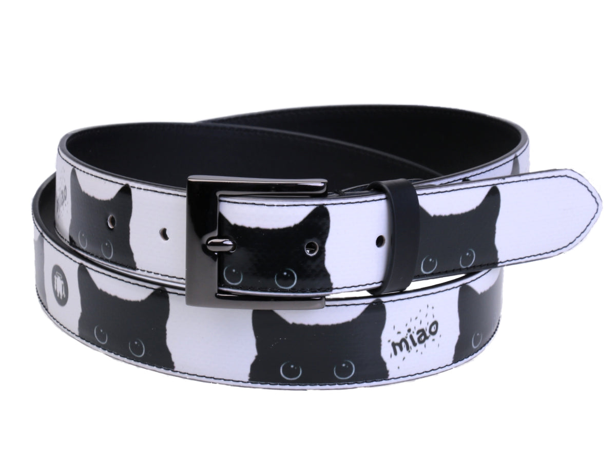 BLACK AND WHITE WOMEN&#39;S BELT &quot;KITTENS&quot; MADE OF LORRY TARPAULIN. - Unique Pieces Paul Meccanico