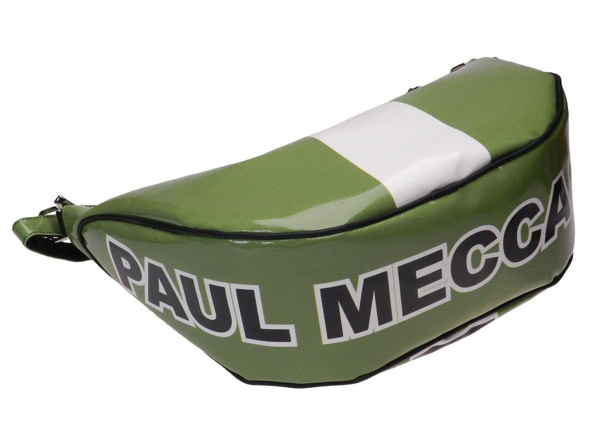 HALF-MOON BAG GREEN AND WHITE COLOURS. SPLIT MODEL MADE OF LORRY TARPAULIN. - Limited Edition Paul Meccanico