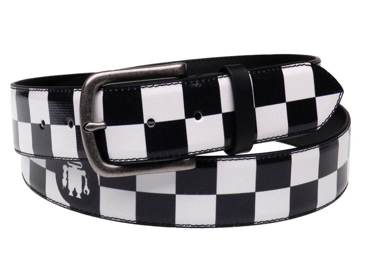 MAN&#39;S BELT BLACK AND WHITE COLOURS CHESS PATTERN MADE OF LORRY TARPAULIN. - Unique Pieces Paul Meccanico