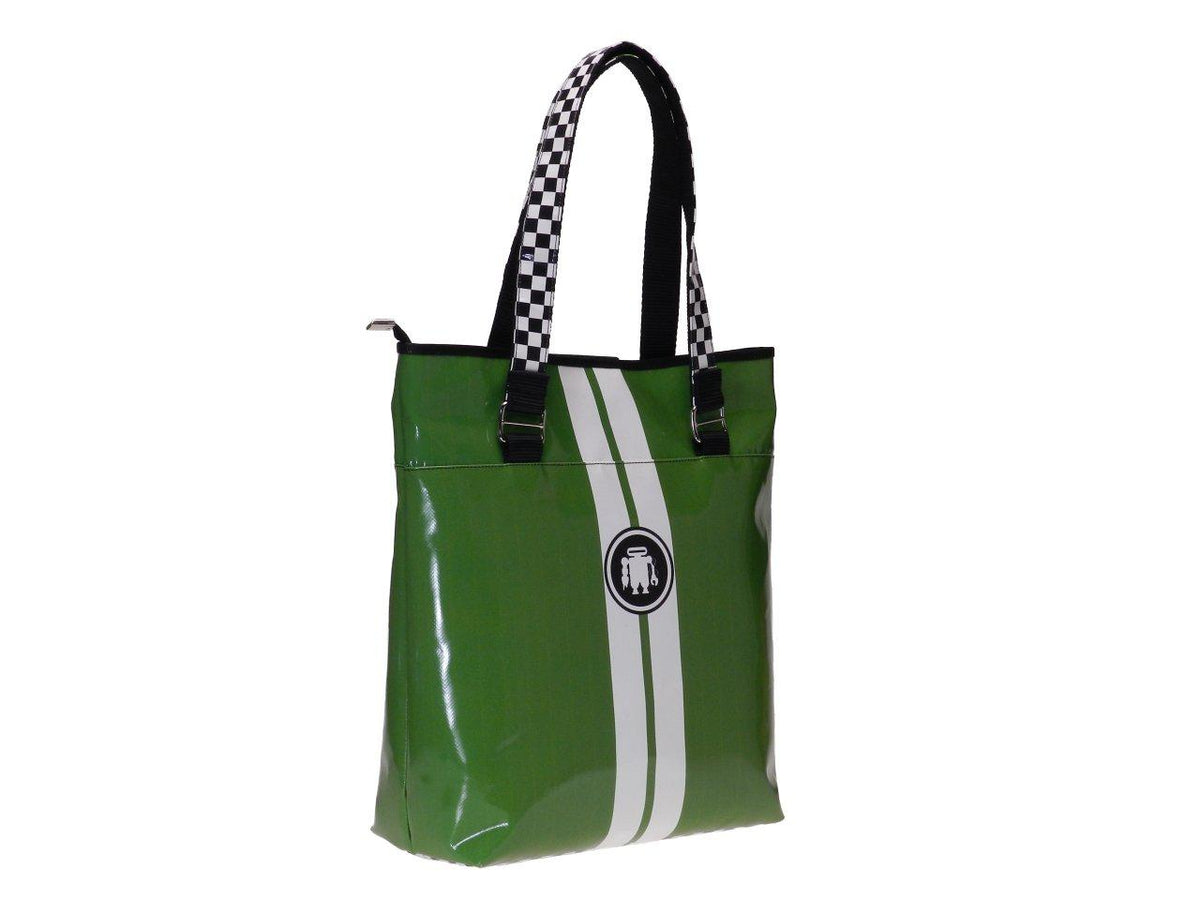 MAXI SHOPPER BAG GREEN AND WHITE COLOURS. SELZ MODEL MADE OF LORRY TARPAULIN. - Limited Edition Paul Meccanico